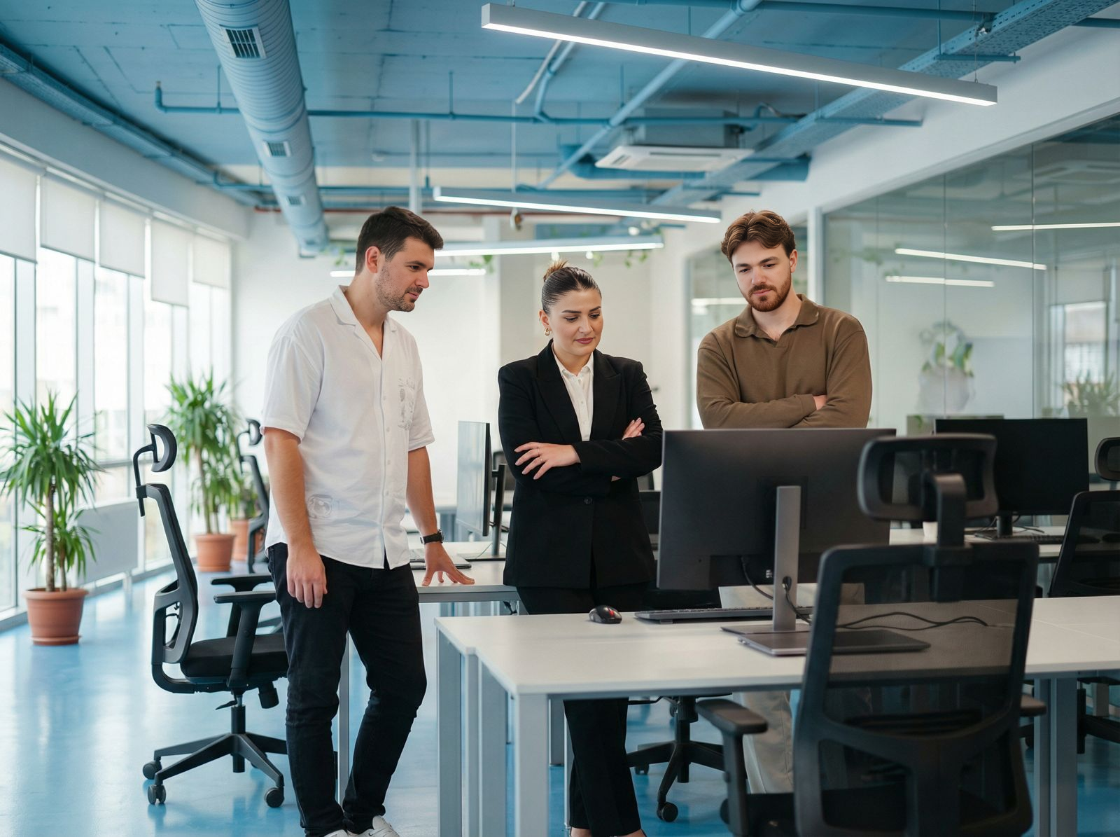 Agency team looking at a computer during a planning session